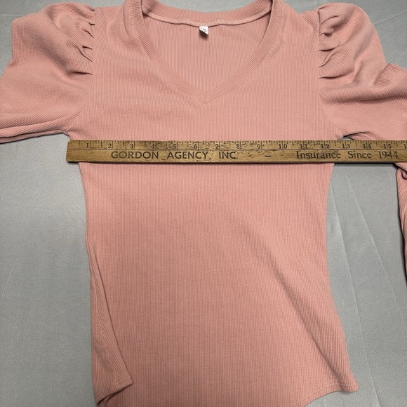 Reoria Dusty Rose Body Suit Small Leg O Mutton Sleeve Victorian Chic Ribbed Fem - Picture 6 of 10